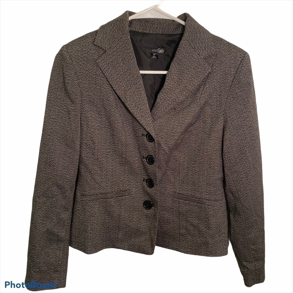 East 5th Women's Size 2 Petite Blazer Dark Charcoal Gray 4 Button Faux Pockets